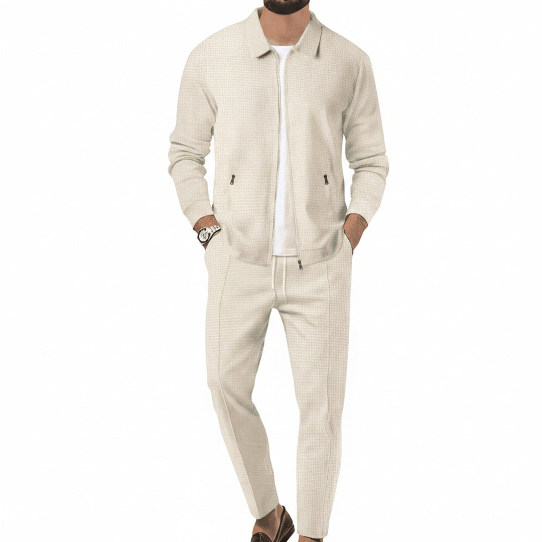 Men's Casual Loungewear Set with Zip Jacket and Drawstring Trousers