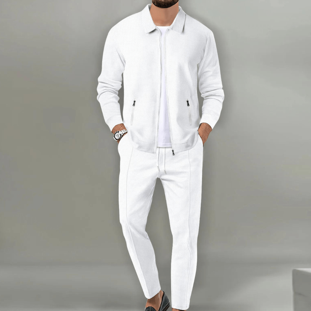 Men's Casual Loungewear Set with Zip Jacket and Drawstring Trousers