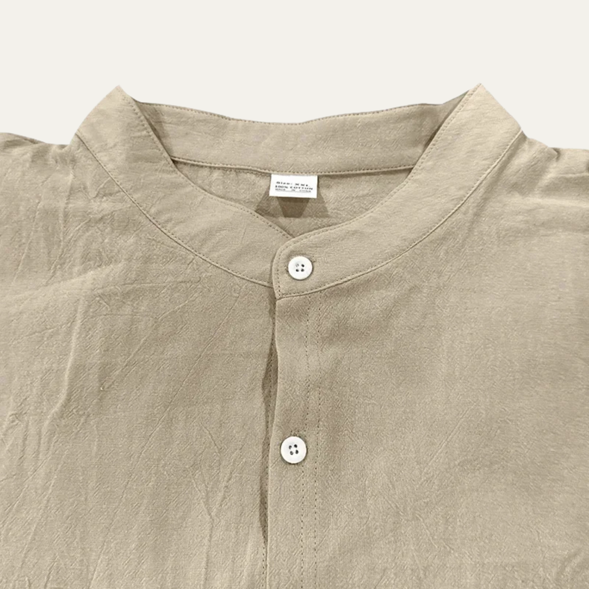 Men's Casual Shirt and Pants Set with Band Collar and Drawstring Waist