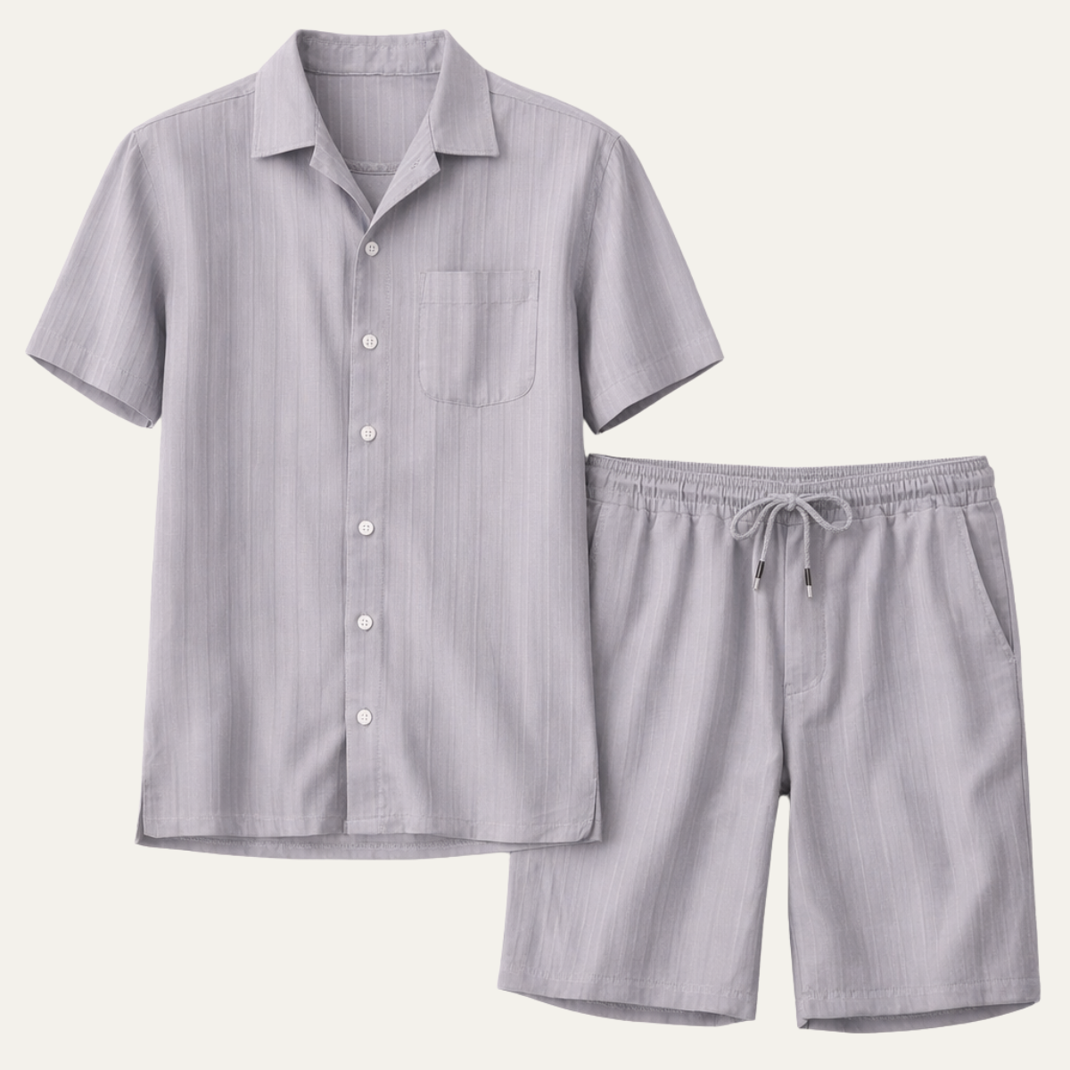 Men's Casual Short Sleeve Button-Up Shirt and Shorts Set with Camp Collar