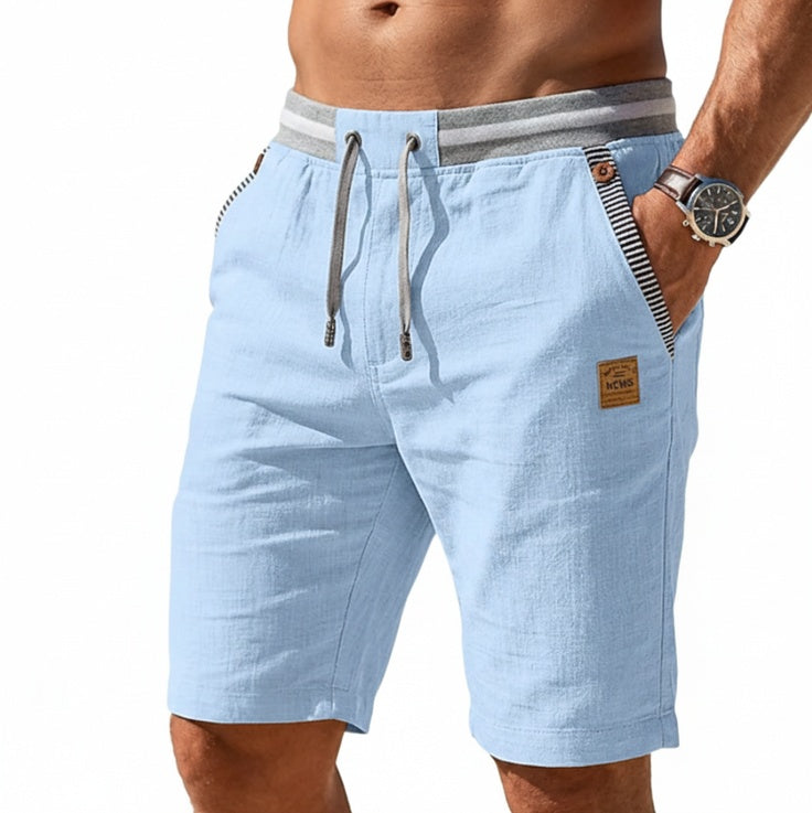 Men's Casual Shorts with Elastic Drawstring Waist and Striped Pocket Trim