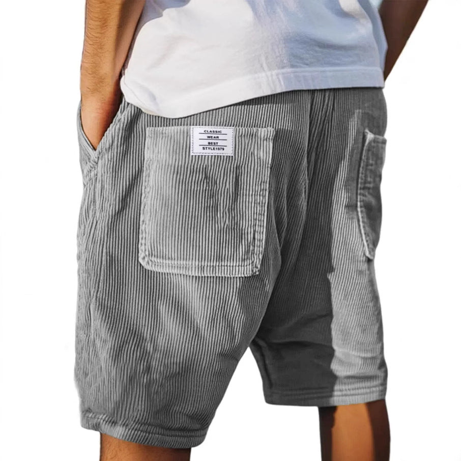 Men's Casual Shorts with Elastic Waistband and Patch Pocket