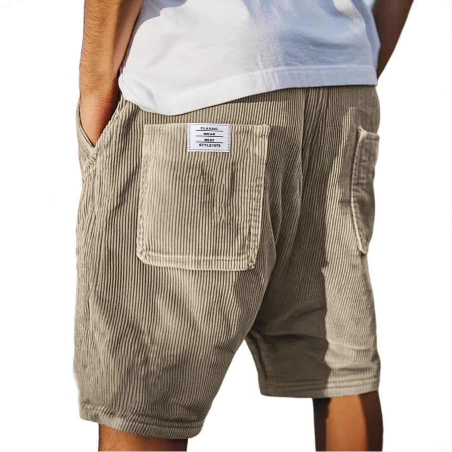 Men's Casual Shorts with Elastic Waistband and Patch Pocket
