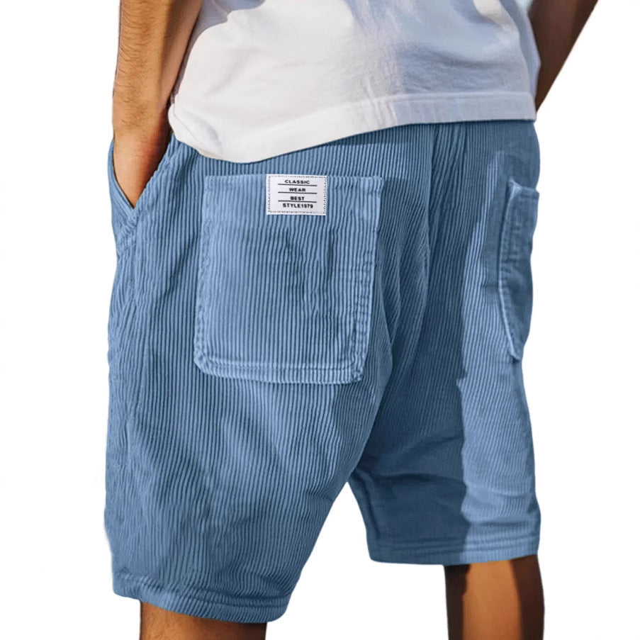 Men's Casual Shorts with Elastic Waistband and Patch Pocket