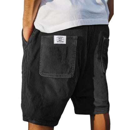 Men's Casual Shorts with Elastic Waistband and Patch Pocket