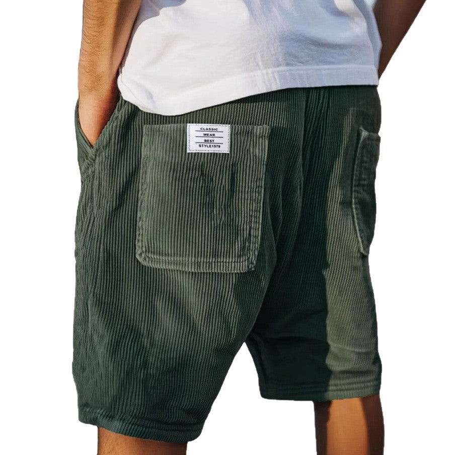 Men's Casual Shorts with Elastic Waistband and Patch Pocket
