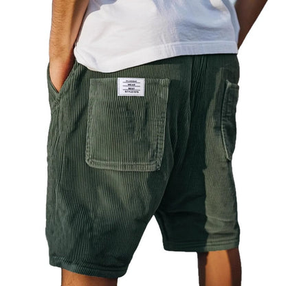 Men's Casual Shorts with Elastic Waistband and Patch Pocket