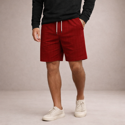 Men's Casual Shorts with Pinstripe Pattern and Drawstring Waist