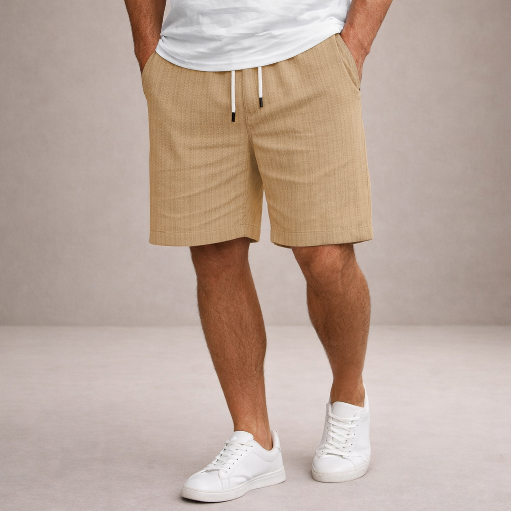 Men's Casual Shorts with Pinstripe Pattern and Drawstring Waist