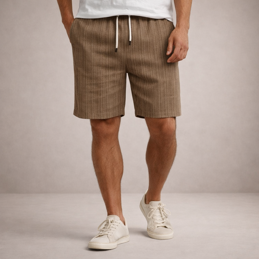 Men's Casual Shorts with Pinstripe Pattern and Drawstring Waist