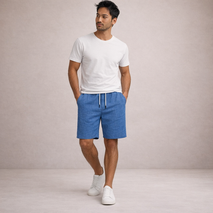Men's Casual Shorts with Pinstripe Pattern and Drawstring Waist