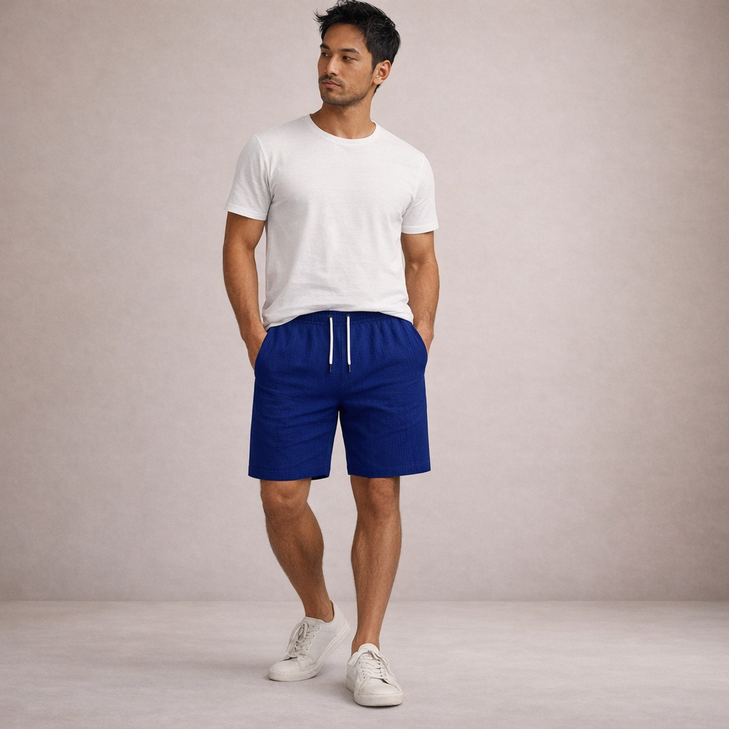 Men's Casual Shorts with Pinstripe Pattern and Drawstring Waist