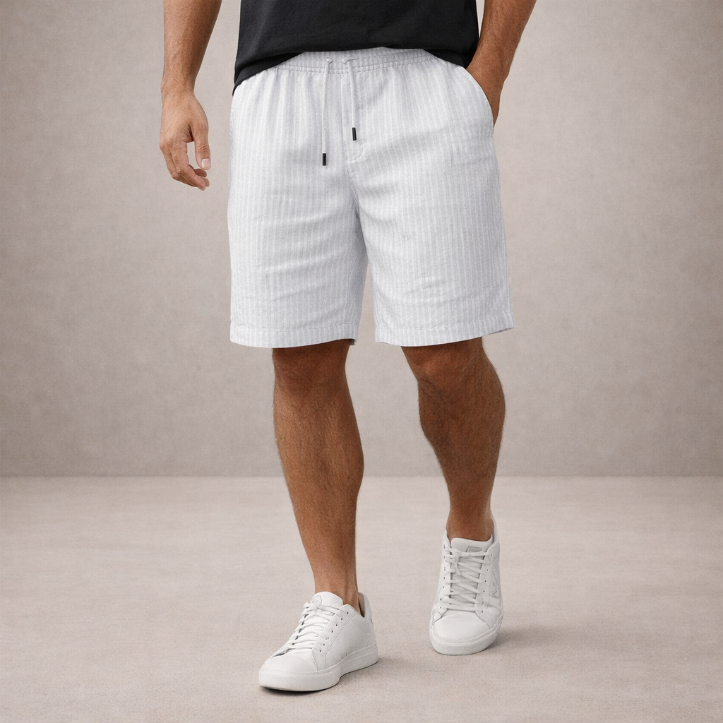 Men's Casual Shorts with Pinstripe Pattern and Drawstring Waist
