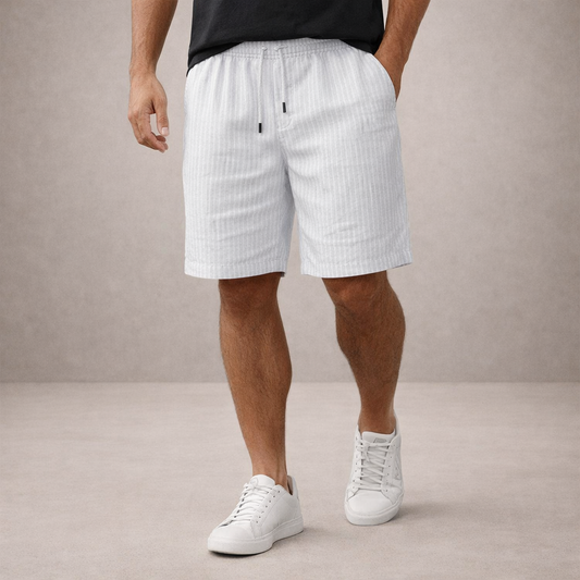 Men's Casual Shorts with Pinstripe Pattern and Drawstring Waist