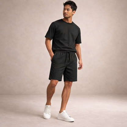Men's Casual Shorts with Pinstripe Pattern and Drawstring Waist