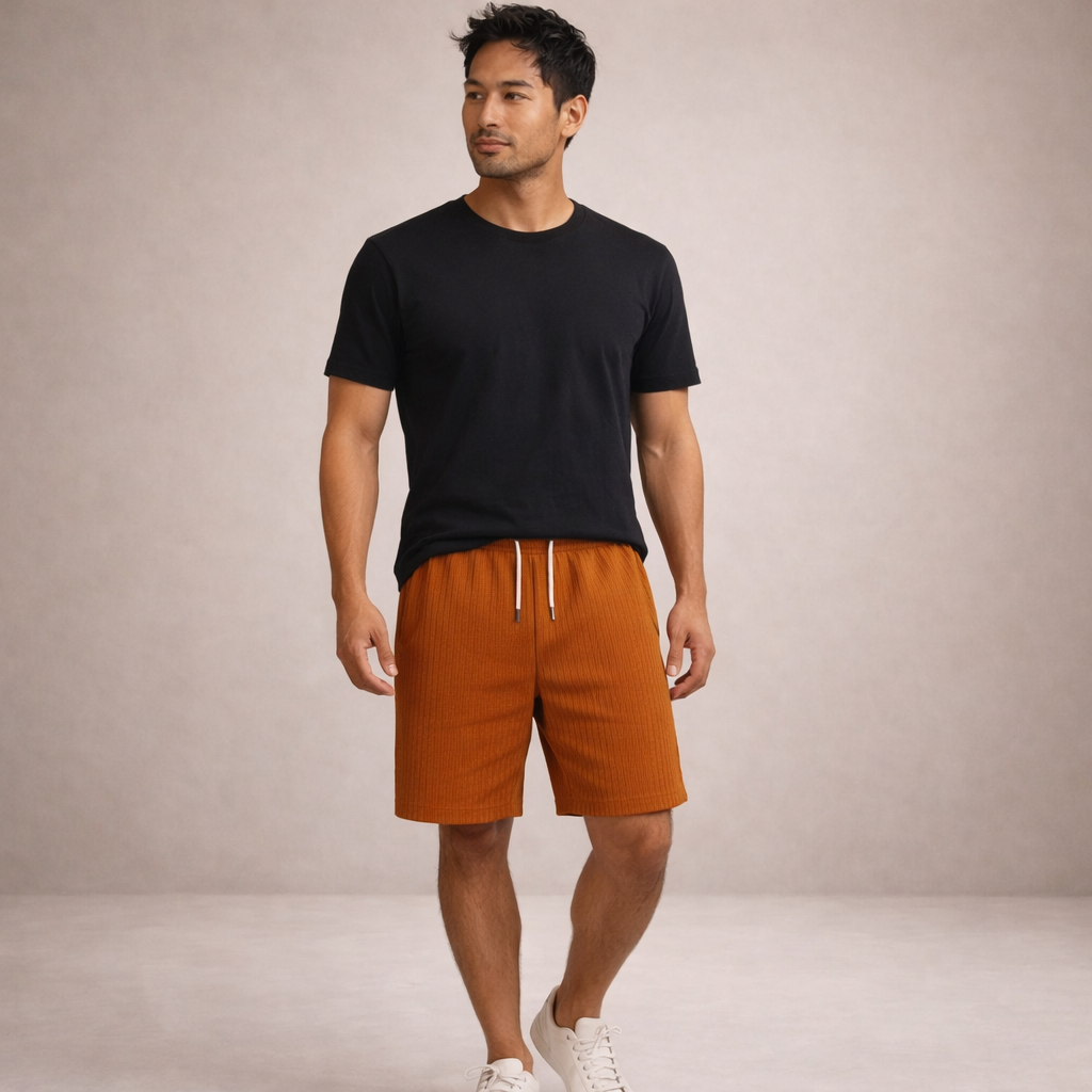 Men's Casual Shorts with Pinstripe Pattern and Drawstring Waist