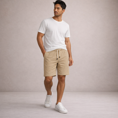 Men's Casual Shorts with Pinstripe Pattern and Drawstring Waist