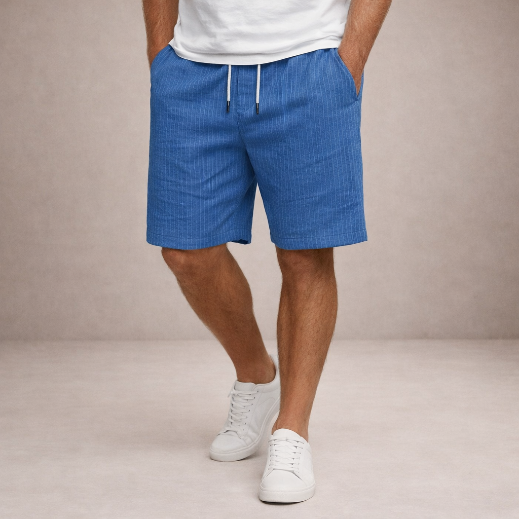 Men's Casual Shorts with Pinstripe Pattern and Drawstring Waist