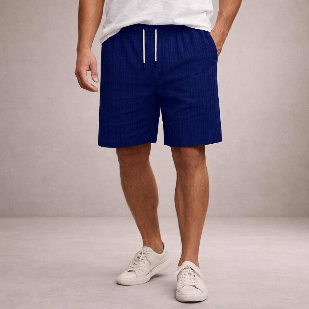 Men's Casual Shorts with Pinstripe Pattern and Drawstring Waist