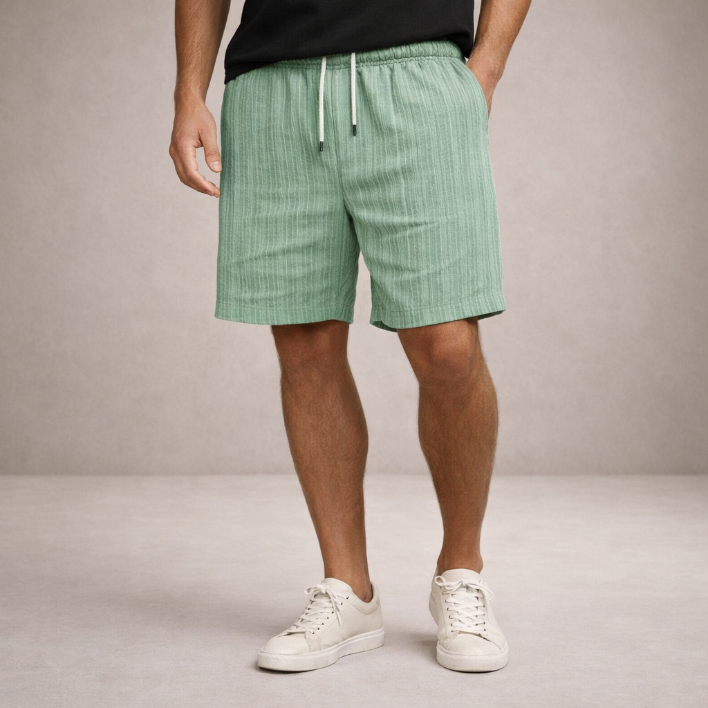 Men's Casual Shorts with Pinstripe Pattern and Drawstring Waist