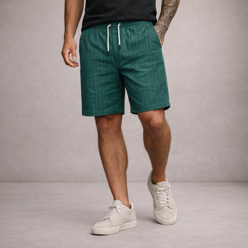 Men's Casual Shorts with Pinstripe Pattern and Drawstring Waist