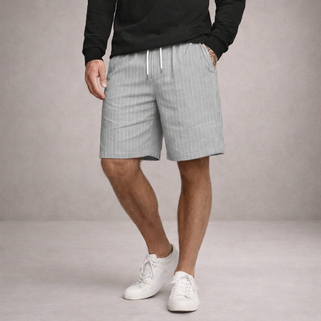 Men's Casual Shorts with Pinstripe Pattern and Drawstring Waist