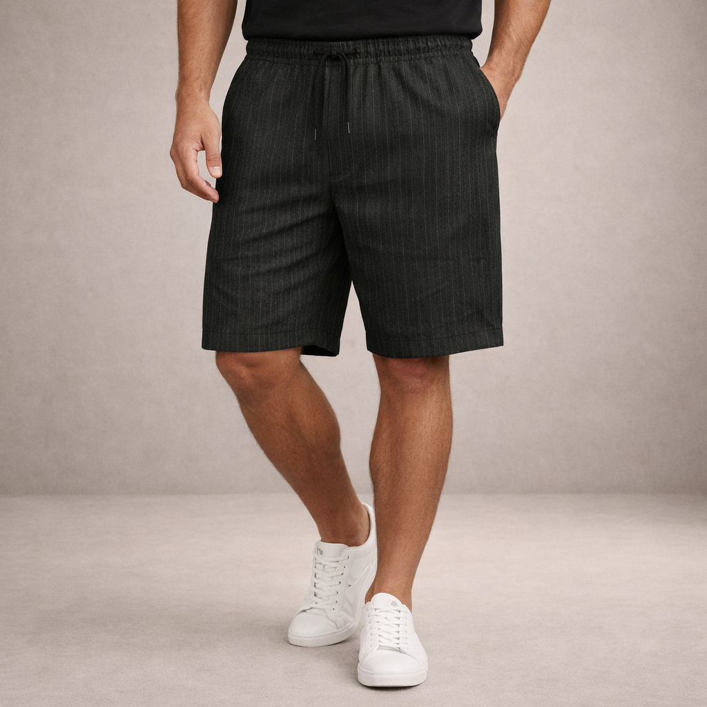 Men's Casual Shorts with Pinstripe Pattern and Drawstring Waist