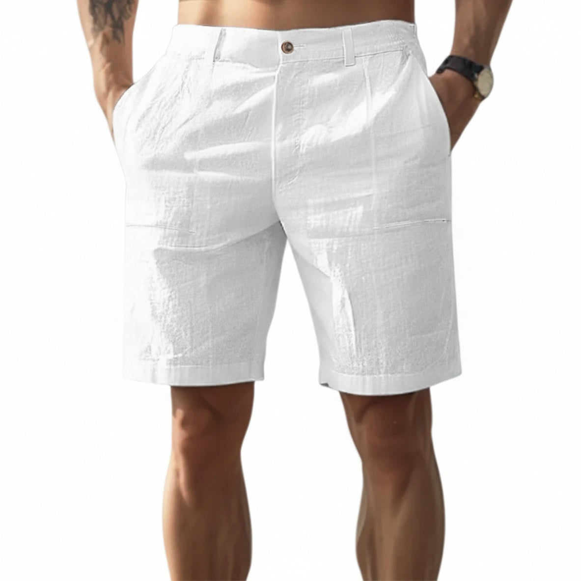 Men's Casual Shorts with Relaxed Fit and Button Closure