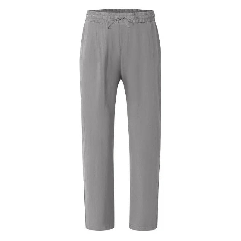 Men's Casual Straight Leg Trousers with Elastic Drawstring Waist and Deep Pockets