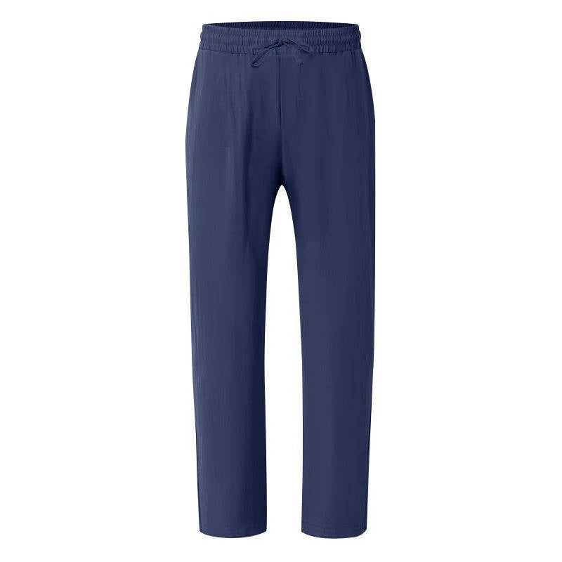 Men's Casual Straight Leg Trousers with Elastic Drawstring Waist and Deep Pockets