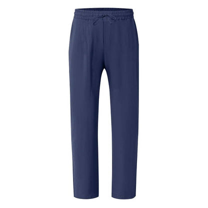 Men's Casual Straight Leg Trousers with Elastic Drawstring Waist and Deep Pockets