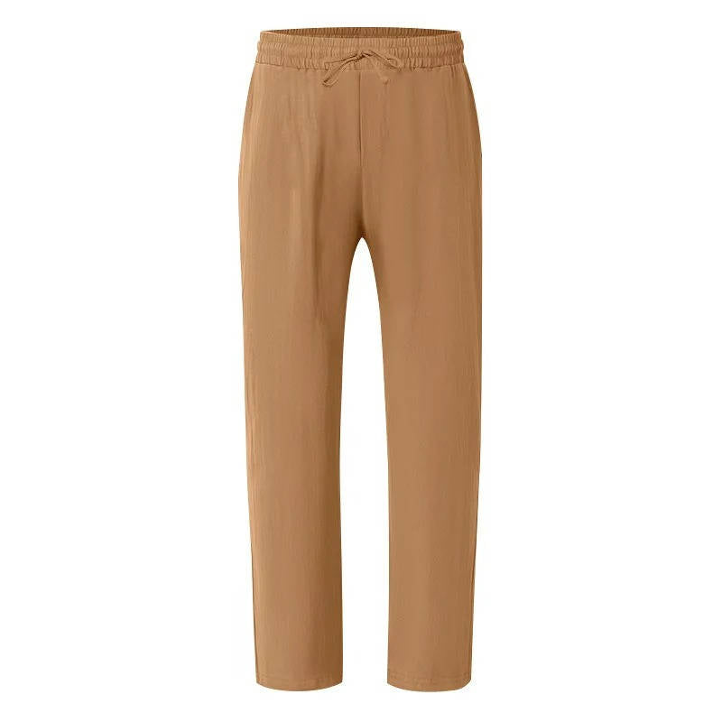 Men's Casual Straight Leg Trousers with Elastic Drawstring Waist and Deep Pockets