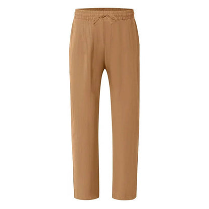 Men's Casual Straight Leg Trousers with Elastic Drawstring Waist and Deep Pockets
