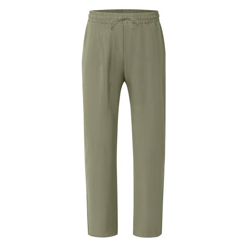 Men's Casual Straight Leg Trousers with Elastic Drawstring Waist and Deep Pockets