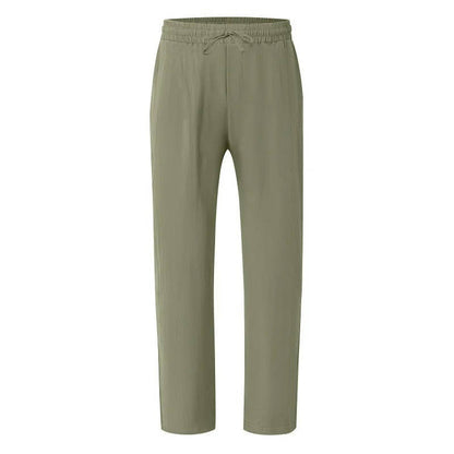 Men's Casual Straight Leg Trousers with Elastic Drawstring Waist and Deep Pockets