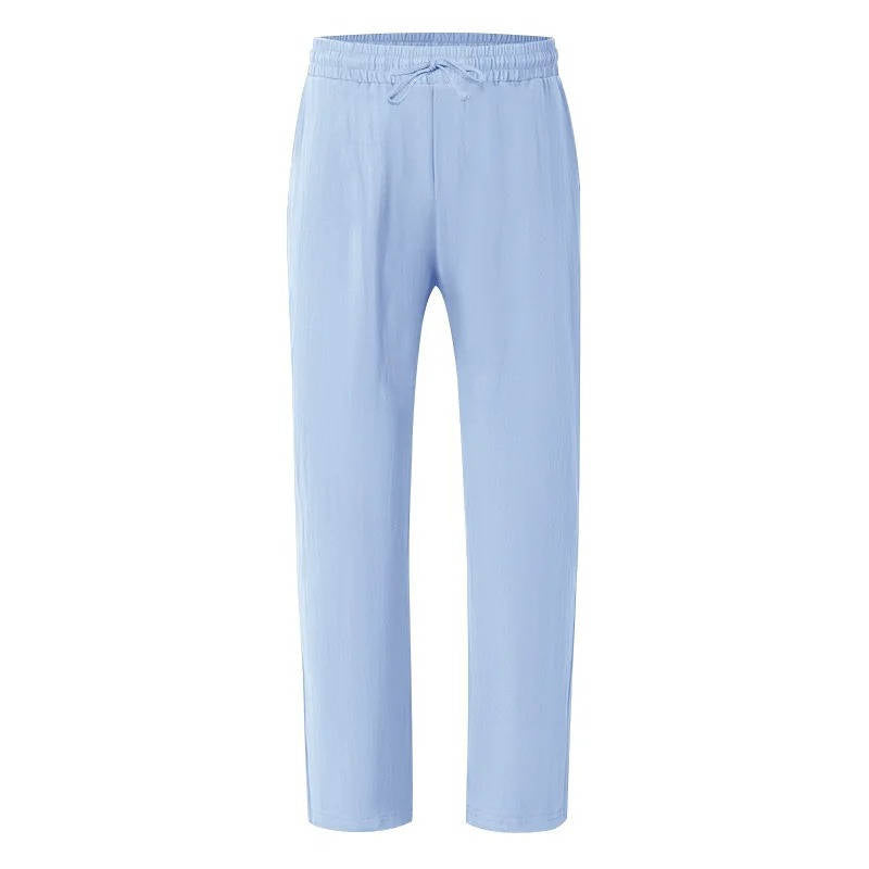 Men's Casual Straight Leg Trousers with Elastic Drawstring Waist and Deep Pockets