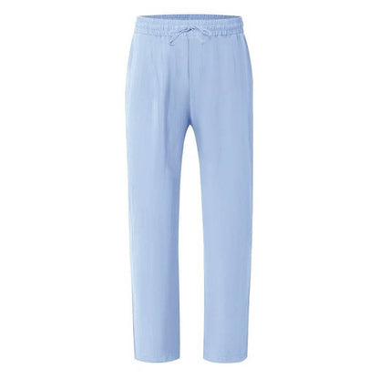 Men's Casual Straight Leg Trousers with Elastic Drawstring Waist and Deep Pockets