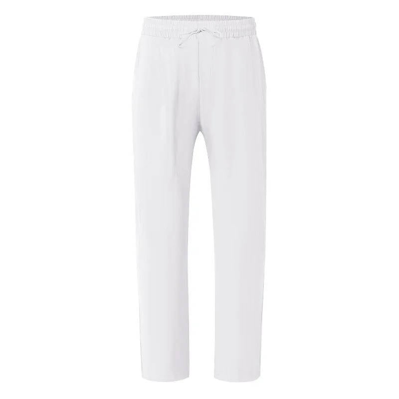 Men's Casual Straight Leg Trousers with Elastic Drawstring Waist and Deep Pockets