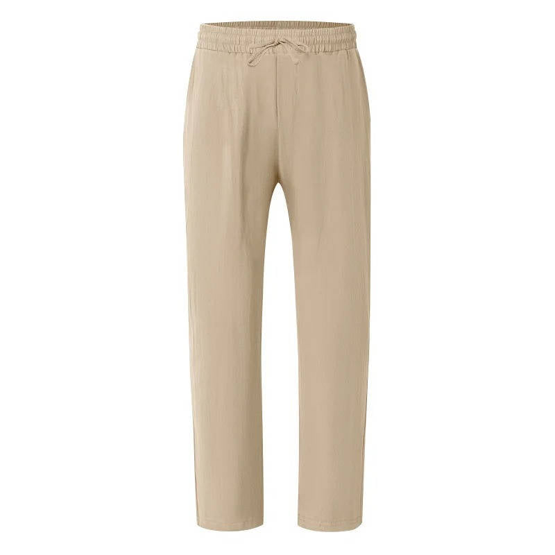 Men's Casual Straight Leg Trousers with Elastic Drawstring Waist and Deep Pockets