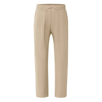 Men's Casual Straight Leg Trousers with Elastic Drawstring Waist and Deep Pockets
