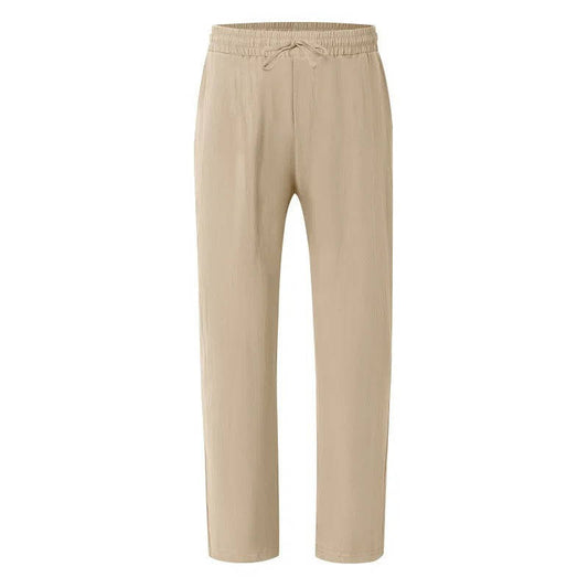 Men's Casual Straight Leg Trousers with Elastic Drawstring Waist and Deep Pockets