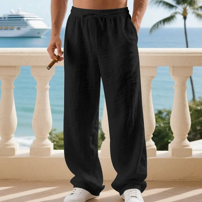 Men's Casual Straight Leg Trousers with Elastic Drawstring Waist and Deep Pockets