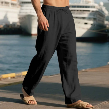Men's Casual Straight Leg Trousers with Elastic Drawstring Waist and Deep Pockets