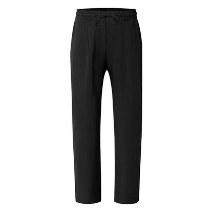 Men's Casual Straight Leg Trousers with Elastic Drawstring Waist and Deep Pockets