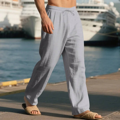 Men's Casual Straight Leg Trousers with Elastic Drawstring Waist and Deep Pockets