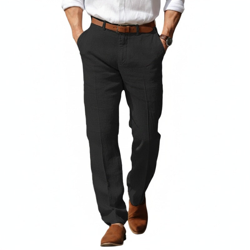 Men's Casual Straight-Leg Trousers with Side Pockets and Belt Loop Waist