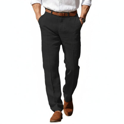 Men's Casual Straight-Leg Trousers with Side Pockets and Belt Loop Waist