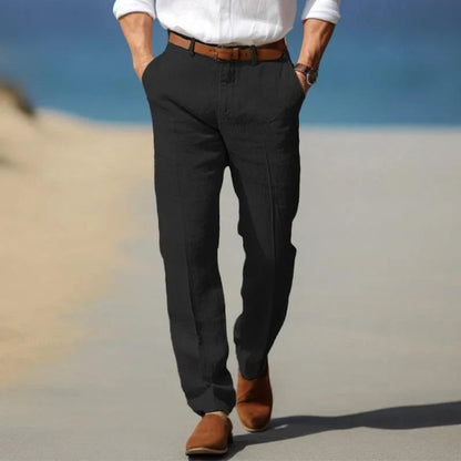 Men's Casual Straight-Leg Trousers with Side Pockets and Belt Loop Waist