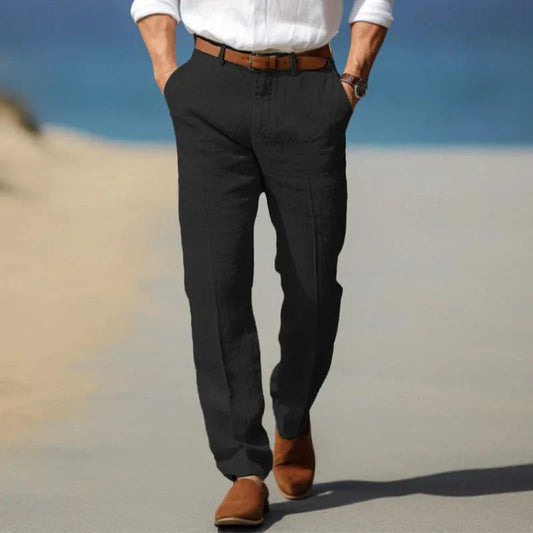 Men's Casual Straight-Leg Trousers with Side Pockets and Belt Loop Waist