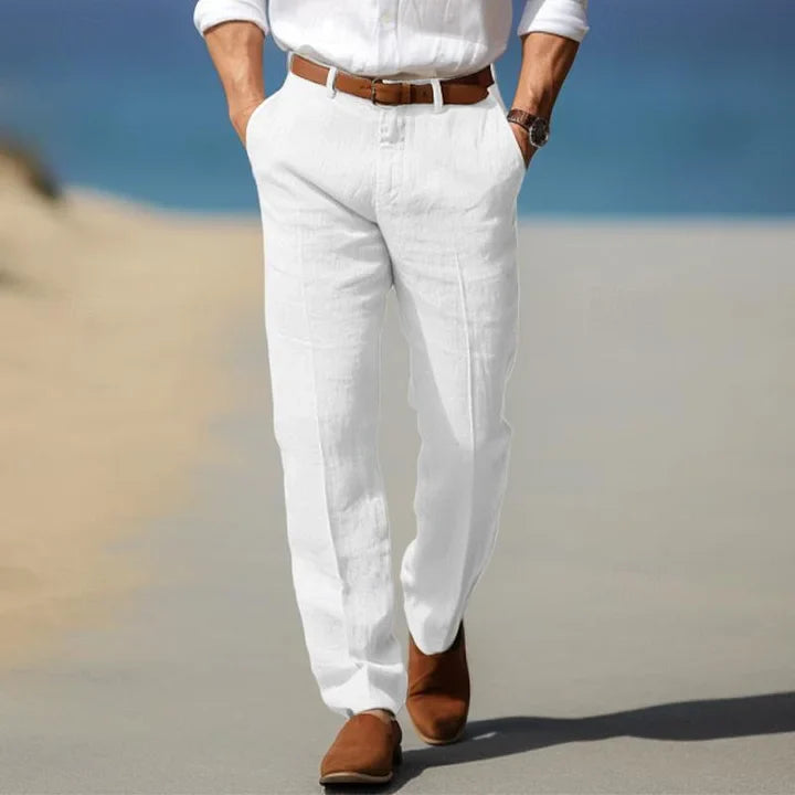 Men's Casual Straight-Leg Trousers with Side Pockets and Belt Loop Waist